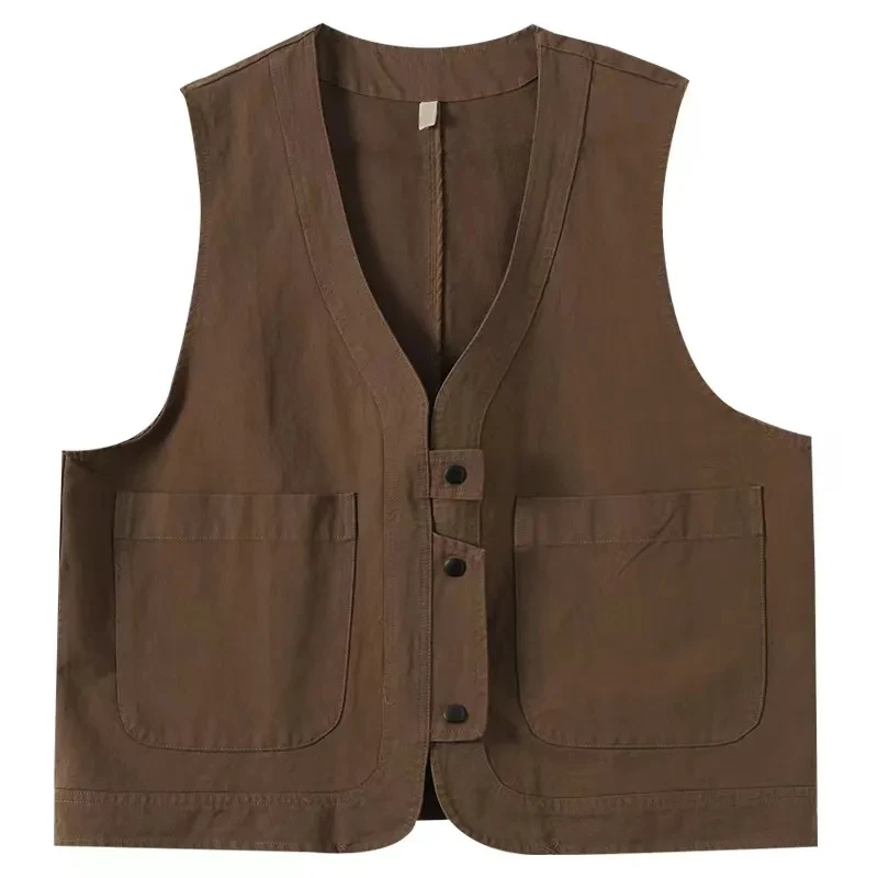 

Ladies Spring And Summer New Thin Solid Color Double Pocket Vest Short Sleeveless Cardigan Vest V-Neck Pocket Butto Vest Coat