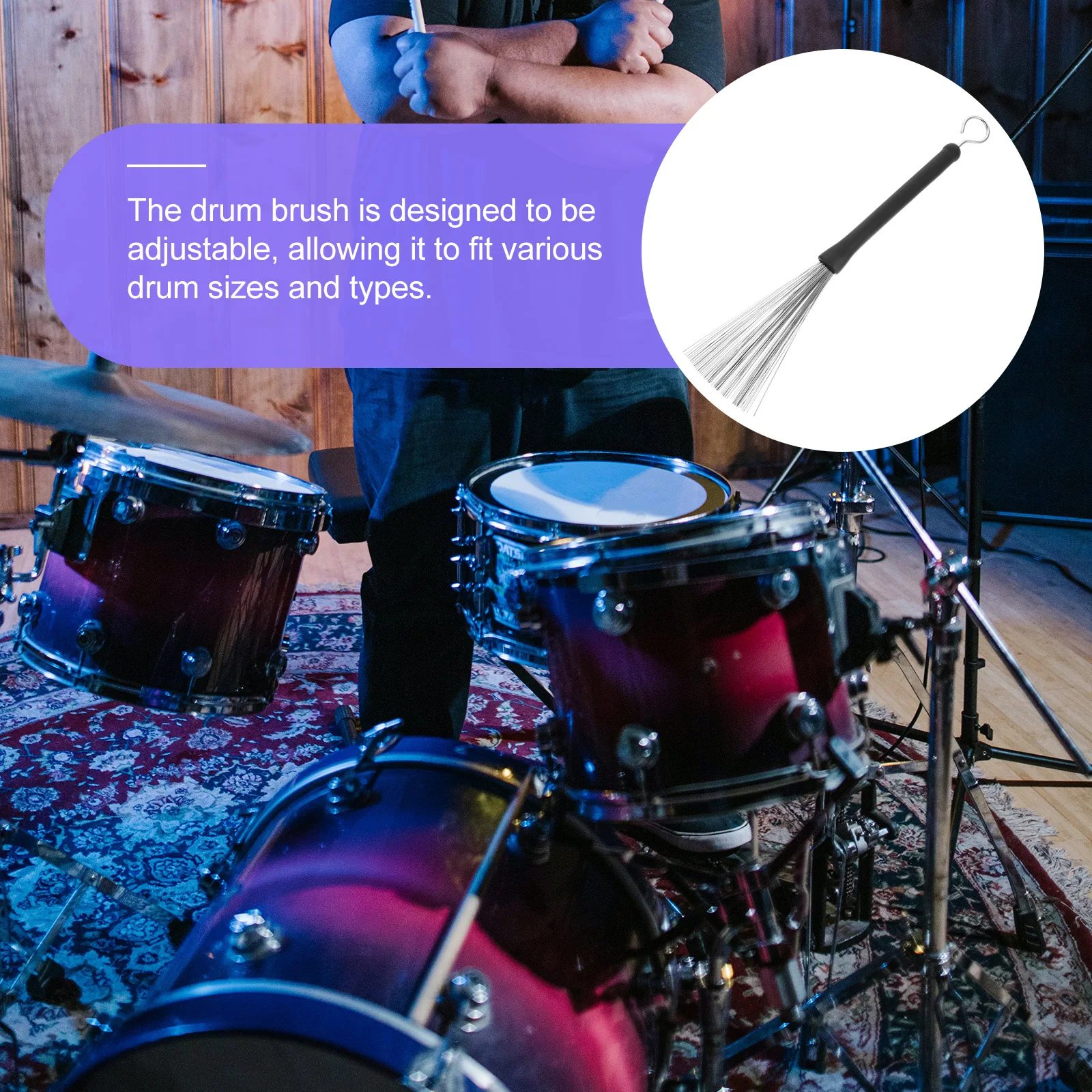 

Stainless Steel Drum Brush Retractable Rust Resistant Jazz Wire Brush Compact Size Black Stick Adjustable for Percussion