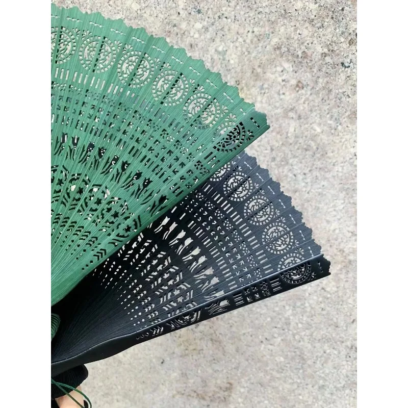Abanico plegable de bambú  estilo chino antiguo, ventilador portátil negro  baile clásico para verano