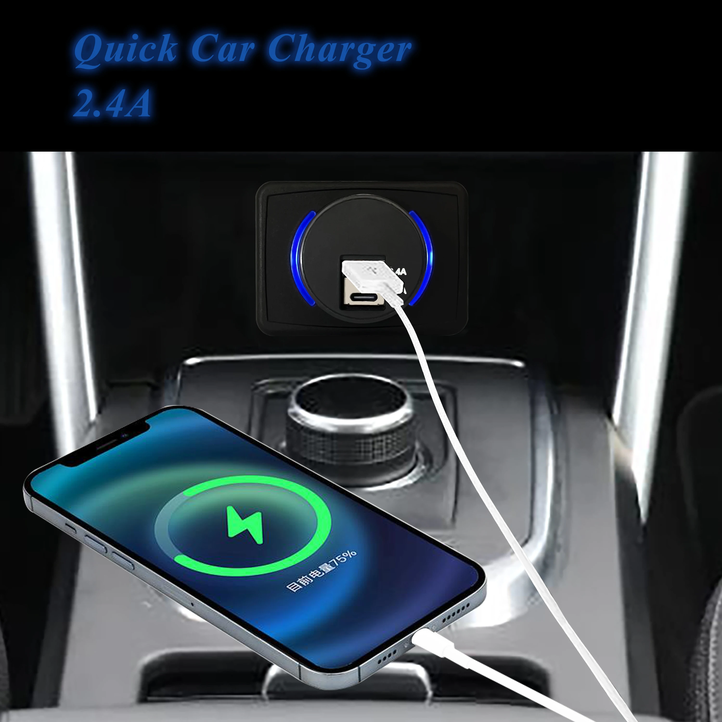 12V USB & Type-C Car Charger Socket Flush Mount Panel 4.8A Dual USB Power Outlet Adapter for Camper Caravan Boat Car Accessories