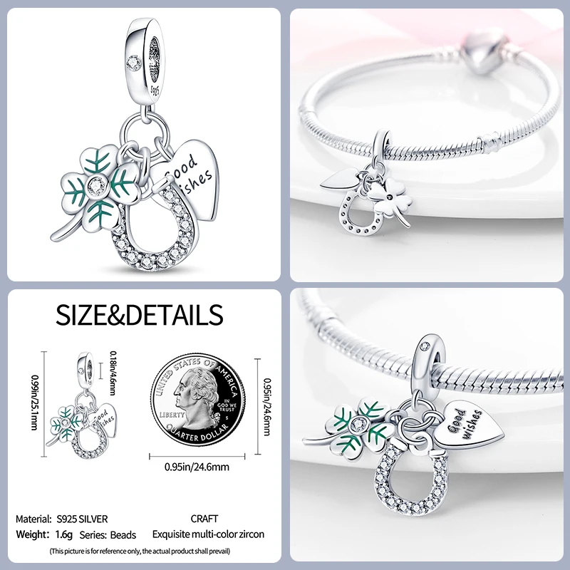 Mode Glück vier blättriges Kleeblatt Serie 925 Sterling Silber Anhänger Perlen geeignet für Pandora 925 Original Armband DIY Schmuck