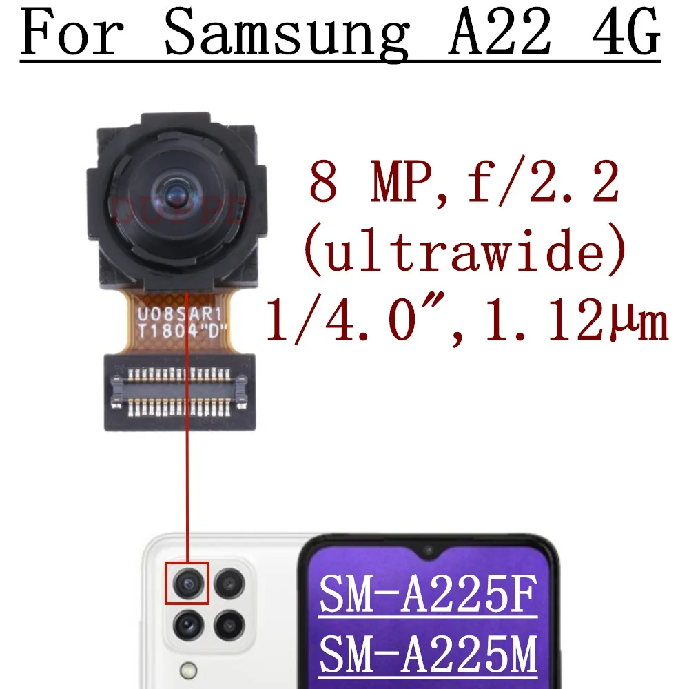 Front Rear Camera For Samsung Galaxy A22 4G A225F A225M Back Wide Macro Depth Main Camera Module Flex Cable Replacement