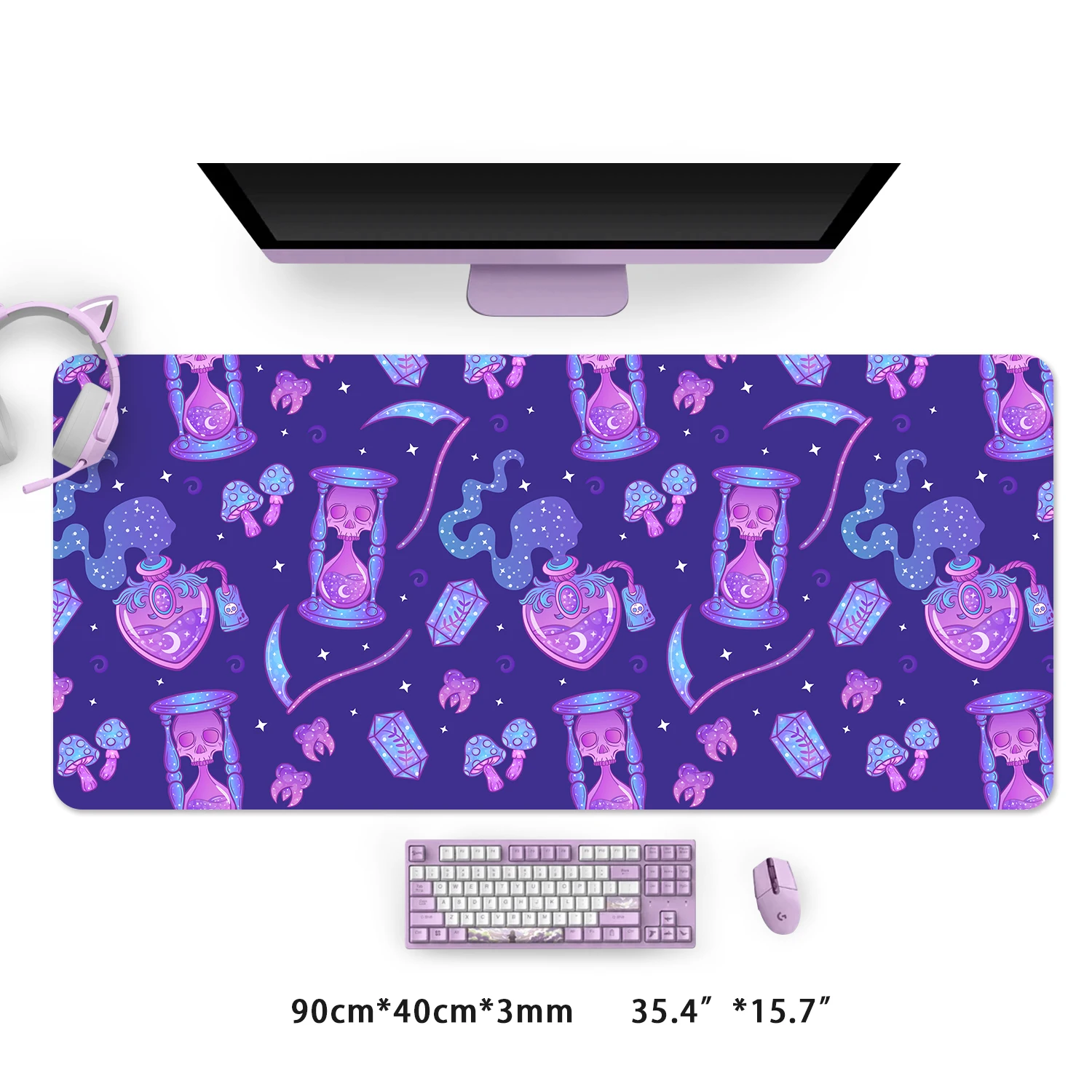 Extra Large Kawaii Gaming Mouse Pad Goth Pastel Skull Purple Black XXL Desk Mat Water Proof Nonslip Laptop Desk Accessories