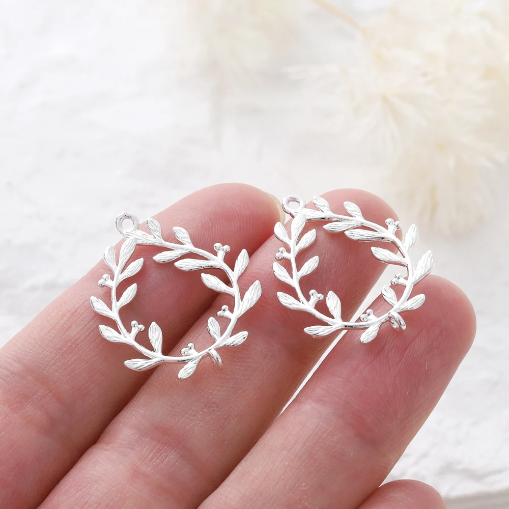 6pcs/Lot 14K Gold Plated Olive Leaves Brass Oval Pendants Bracelet With Double Holes Pendants For DIY Jewelry Crafts Supplies