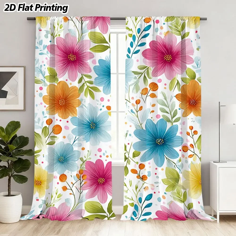 

Watercolor pattern of colorful flowers Print Drapes Room Darkening Window Curtains for Home Decor,Rod Pocket Blackout Curtains
