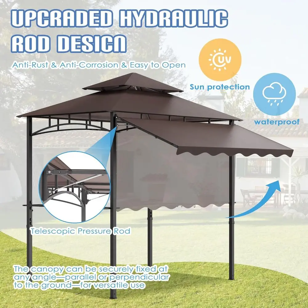 8x8ft Outdoor Patio BBQ Gazebo with Adjustable 2-Tier Grill, 2 Shelves, and 6 Hooks