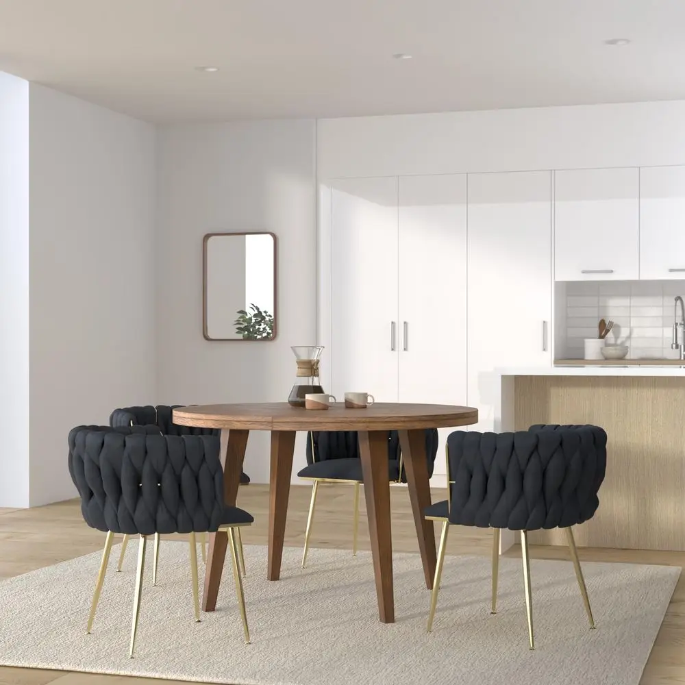 

Woven Dining Chairs Set of 2, Velvet Upholstered Dining Chairs with Gold Metal Legs, Modern Accent Chairs for Living Room, Dini