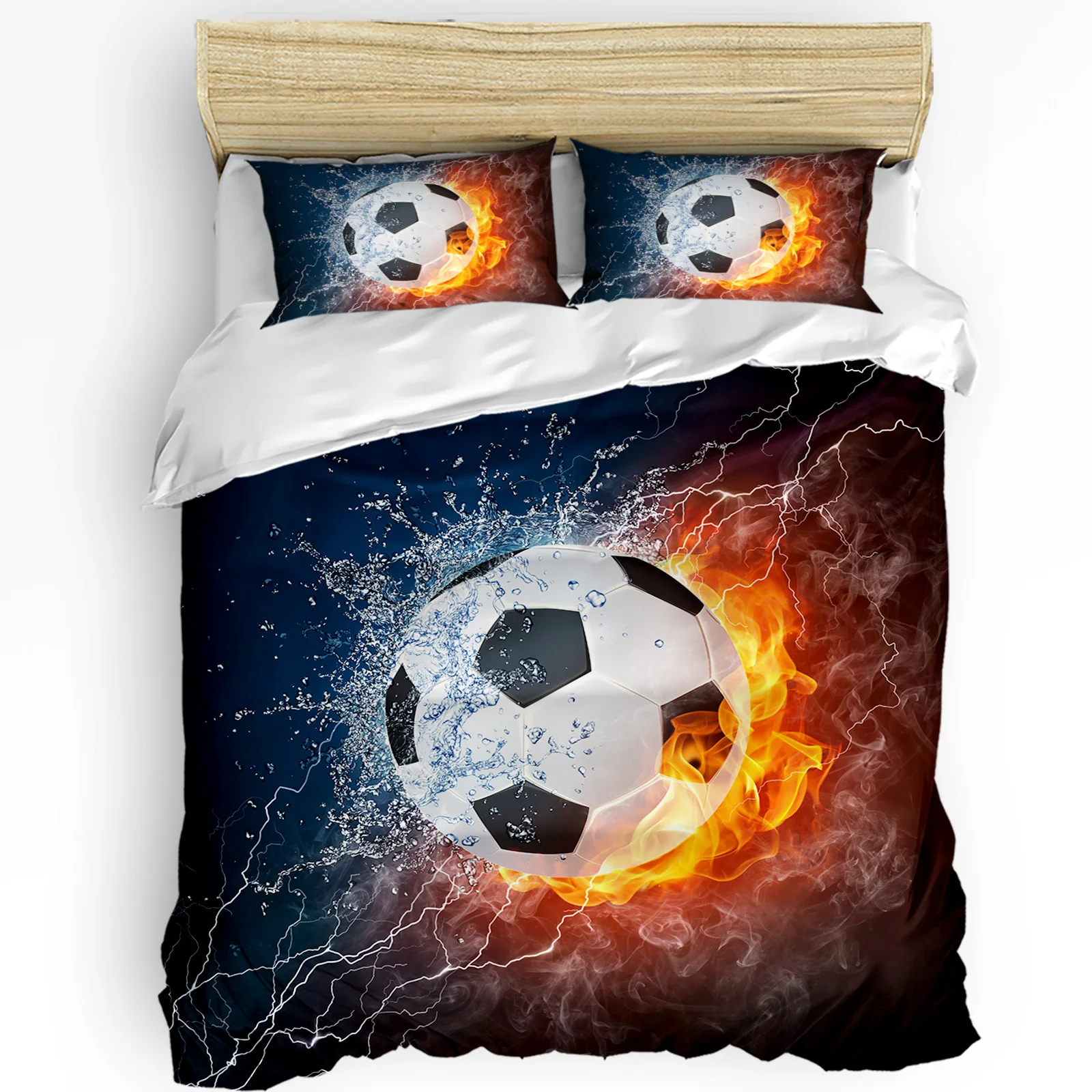 Soccer Football Game Fire Water 3pcs Duvet Cover Set with Pillow Case Double Comforter Bedding Set Quilt Cover Couple Bed