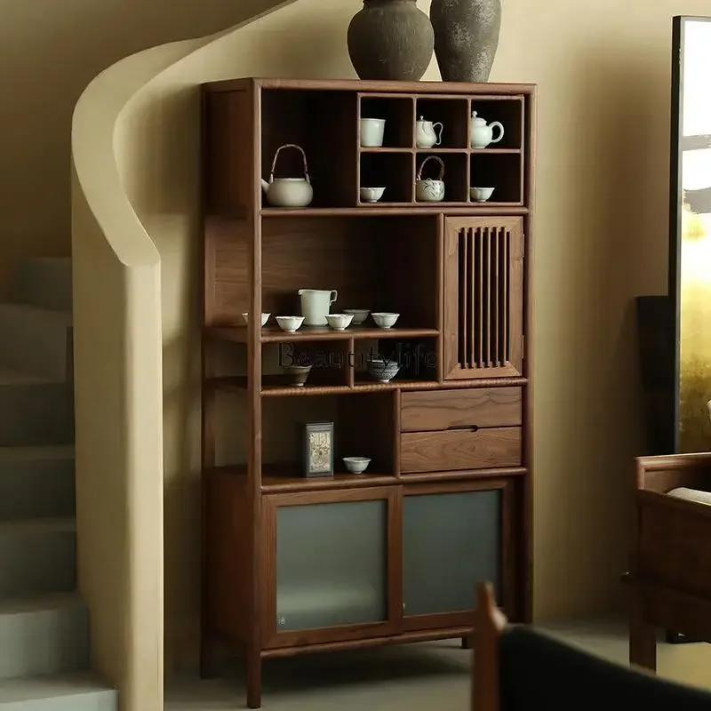 

ls 27North American black walnut dining side cabinet, solid wood new national style, storage against the wall, display cabinet