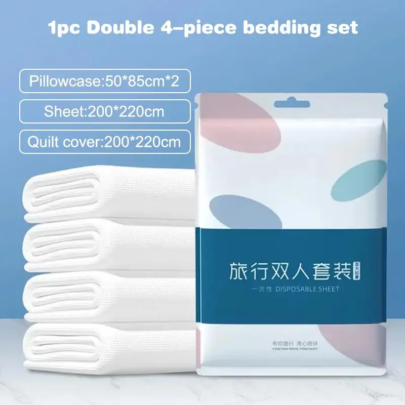 Disposable Bed with Four Pieces, Hotel Thick Travel Disposable Bed Sheets, Duvet Covers, Pillowcases, Dirt Resistant Bedding