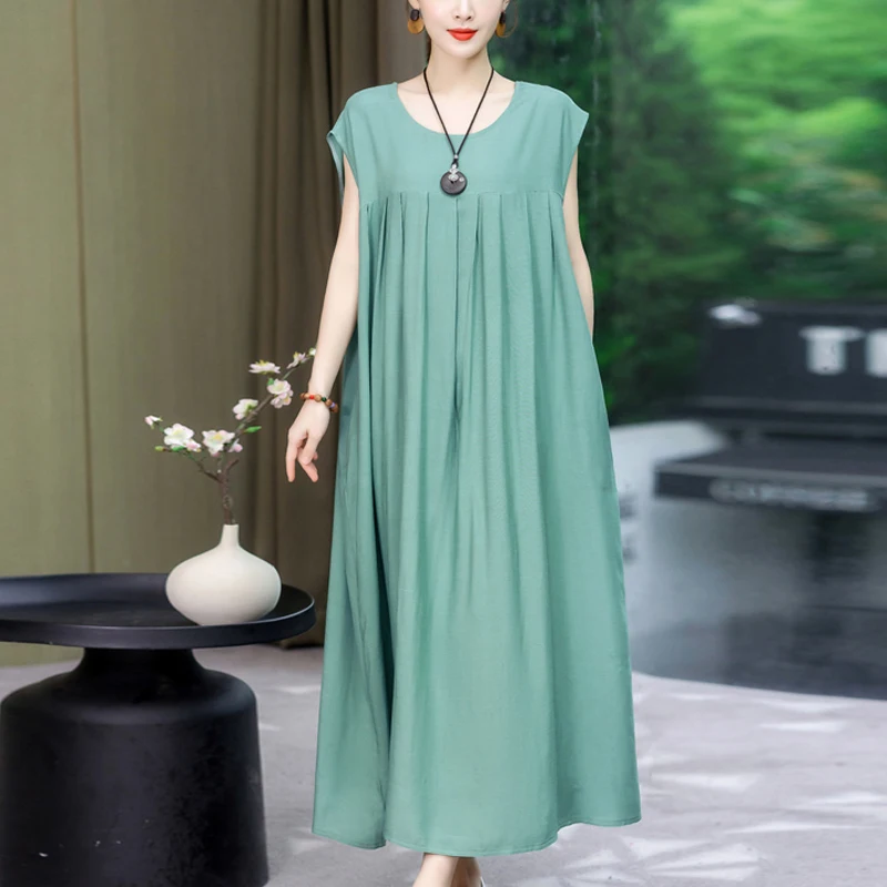 New Fashion 2023 Casual O-Neck Summer Dresses For Women Clothes Vintage Elegant Short Sleeve Plus Size Women Clothing