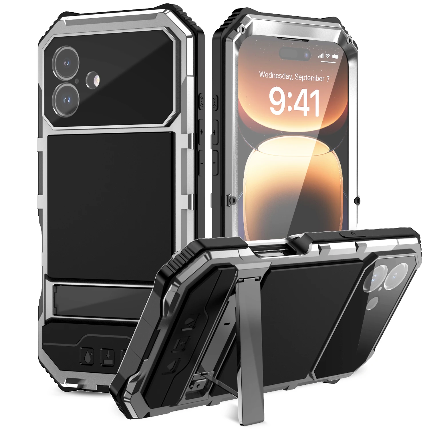 R-just New Luxury Metal Armor Cases For Iphone 16 15 16plus Pro Max Plus Heavy Duty Protection Metal Aluminum Phone Case