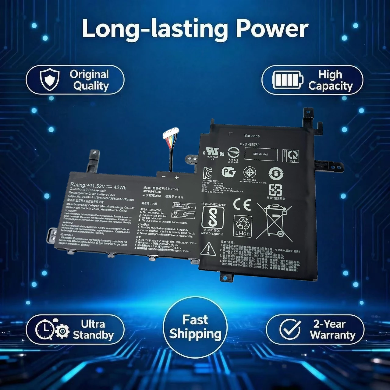 

Original B31N1842 42Wh Laptop Battery For ASUS VivoBook 15 F513EA K513E KM513UA M513IA S513EA S531F S533UA X513EA X531FA X531FL