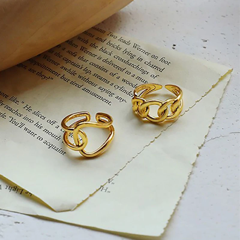 Foxanry Minimalist Gold Color Non-fading Rings for Women Couples New Fashion Creative Hollow Cross Geometric Party Jewelry Gifts