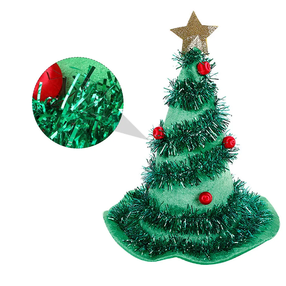 2-個のクリスマスツリー型帽子お祝いクリスマスパーティーキャップ不織布プラスチック素材ユニークなホリデーデコレーション写真ビデオ小道具ギフト