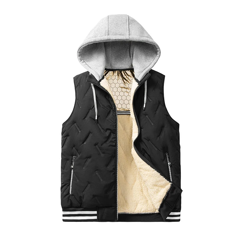 Autumn Winter Men's Puffer Hooded Vest Outdoor Men Thermal Padded Sleeveless Jackets Men Fleece Lined Windbreaker Waistcoats