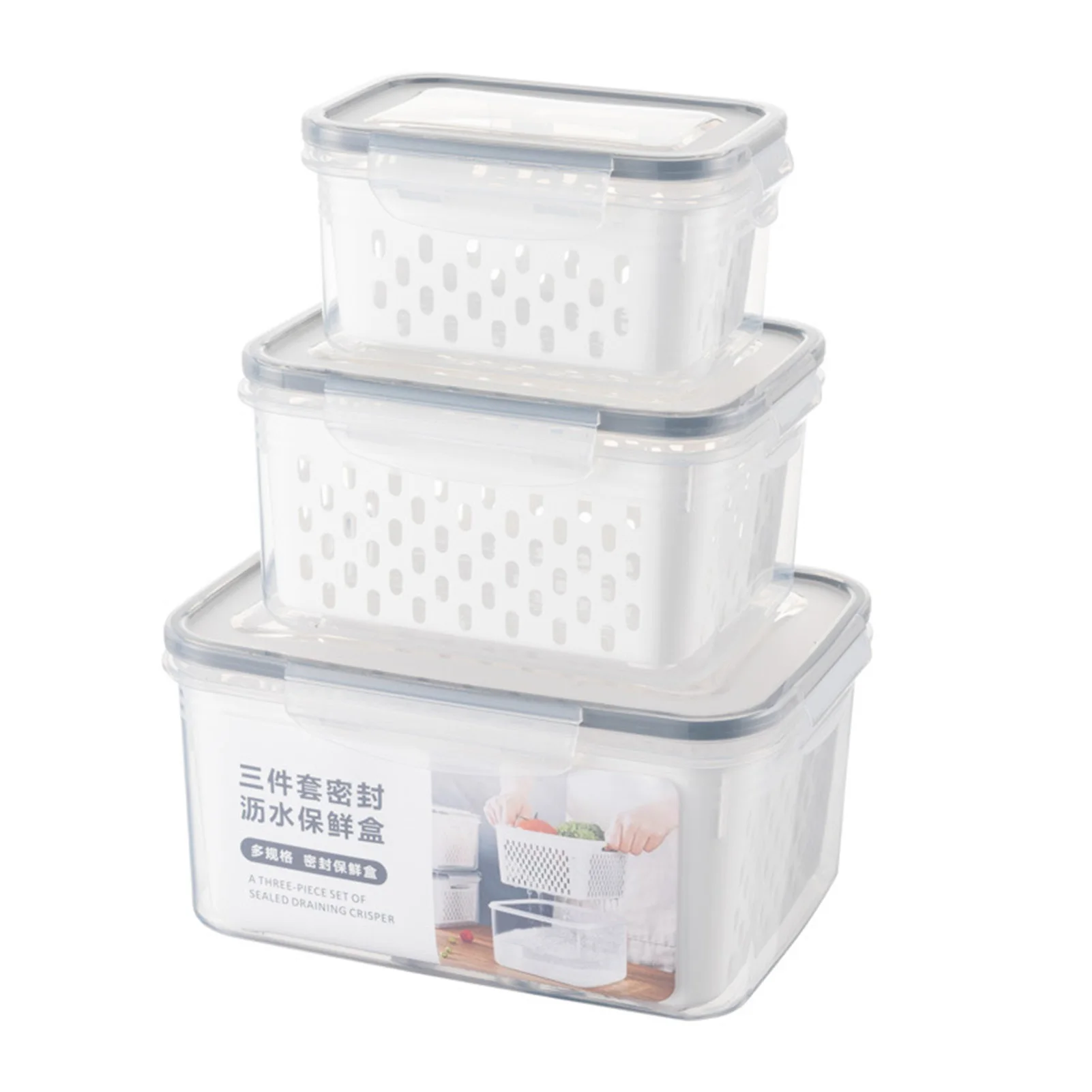 Double Layer Drain Food Container Vegetable Fruit Refrigerator Organizations Suitable for Salad Cheese Lettuce