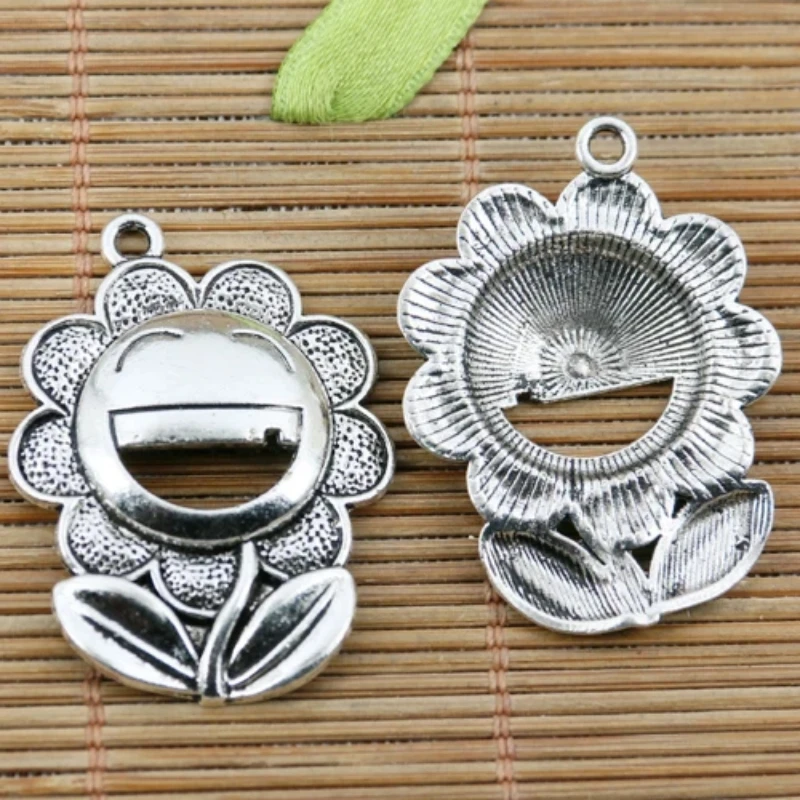 5pcs 38*28mm Tibetan Silver Color Laughing Sunflower Design Charms EF2400 Charms for Jewelry Making
