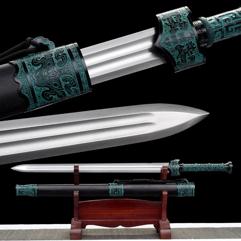 

Chinese Jian Sword High Manganese Steel Bo-Hi Blade Ready Training Real Handmade Full Tang Ebony Wood Dragon King Kongfu Katana