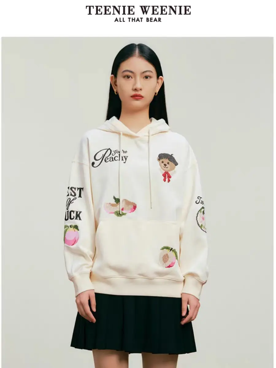 Apricot Peach Embroidery Loose Hoodies Women Jackets Long Sleeve Streetwear Anime Hoodie Korean Y2k Aesthetic Winter Clothes Top