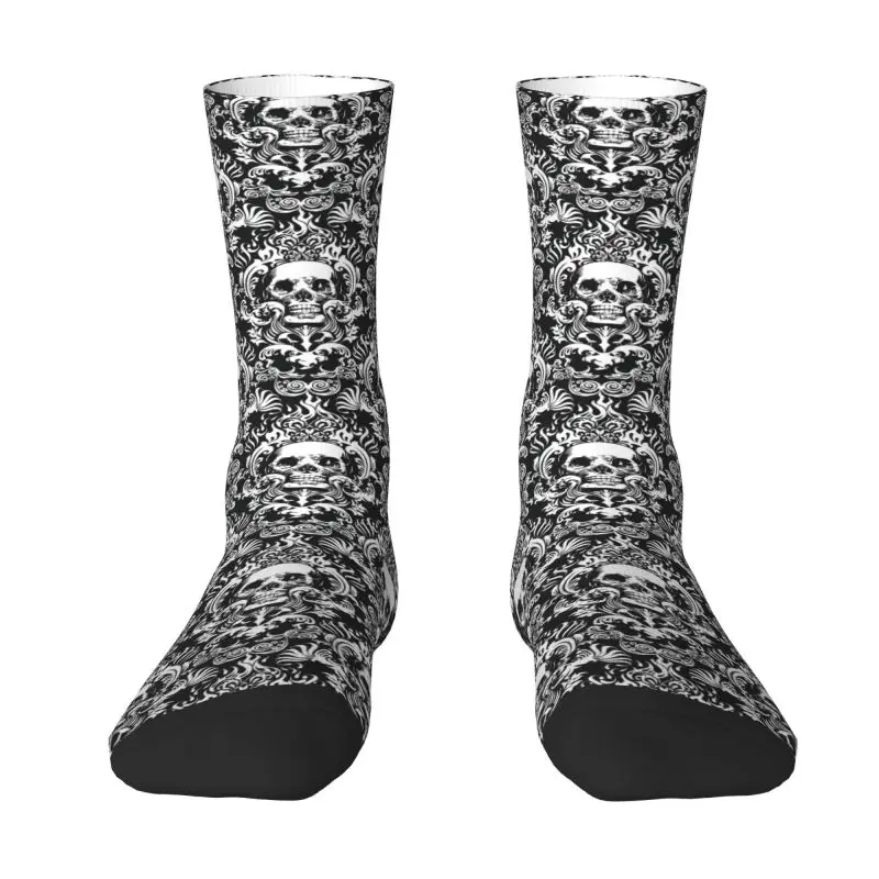 Vintage Halloween Black Victorian Gothic Skull Damask Dress Socks Men's Women's Warm Fashion Novelty Crew Socks