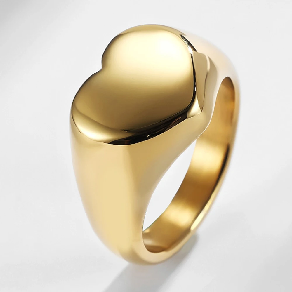 Stainless Steel Heart Rings For Women Wedding Party Female Fashion Finger Luxury Metallic Texture Girls Jewelry Couple Gift