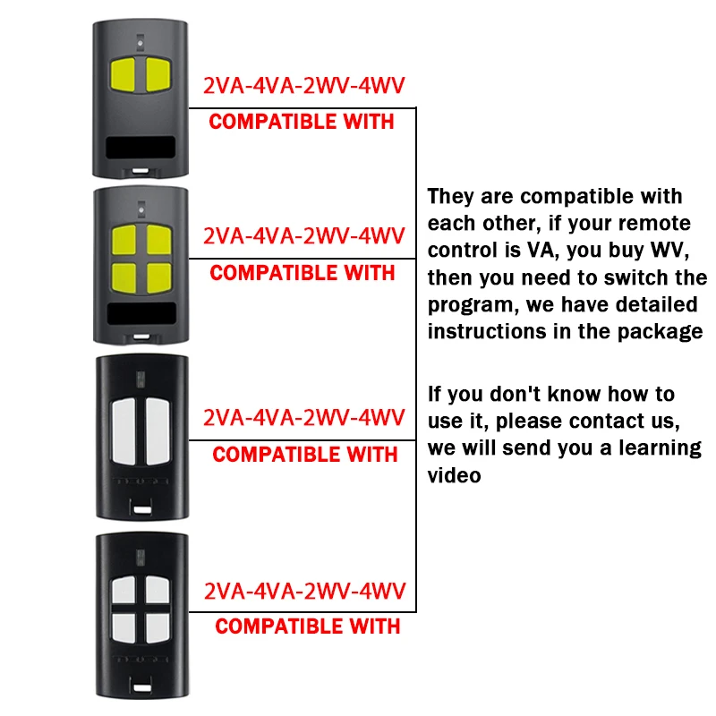 3PCS TO GO 4VA 2VA 2WV 4WV VA WV Gate Remote Control Garage Door Command 433MHz Rolling Code Hand Transmitter
