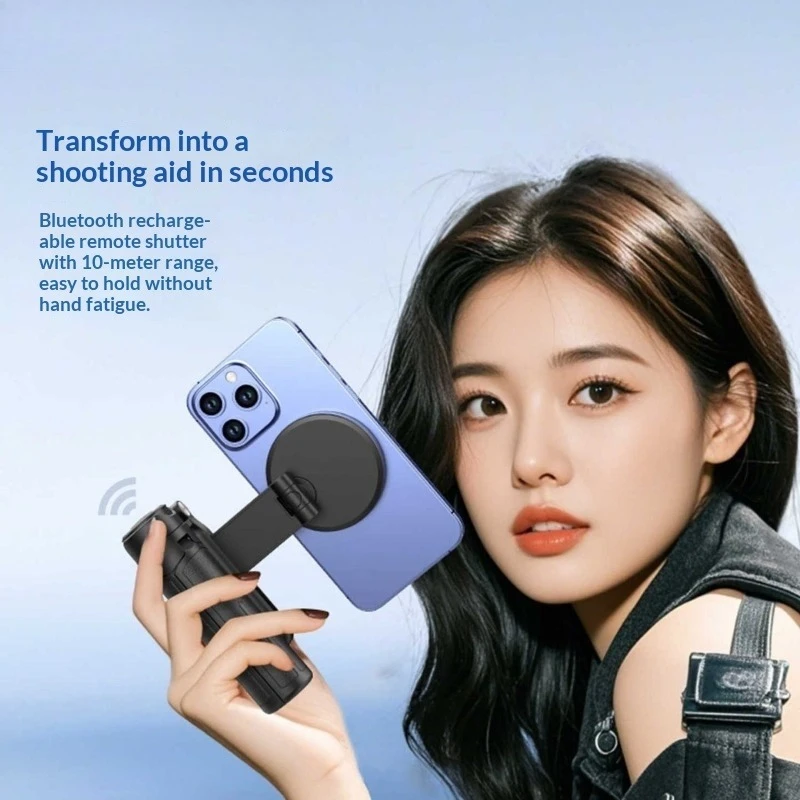 オールインワン磁気自撮り棒三脚-3-in-1伸縮式bluetoothリモコン、vlog撮影とライブストリーミング用のスマホホルダー