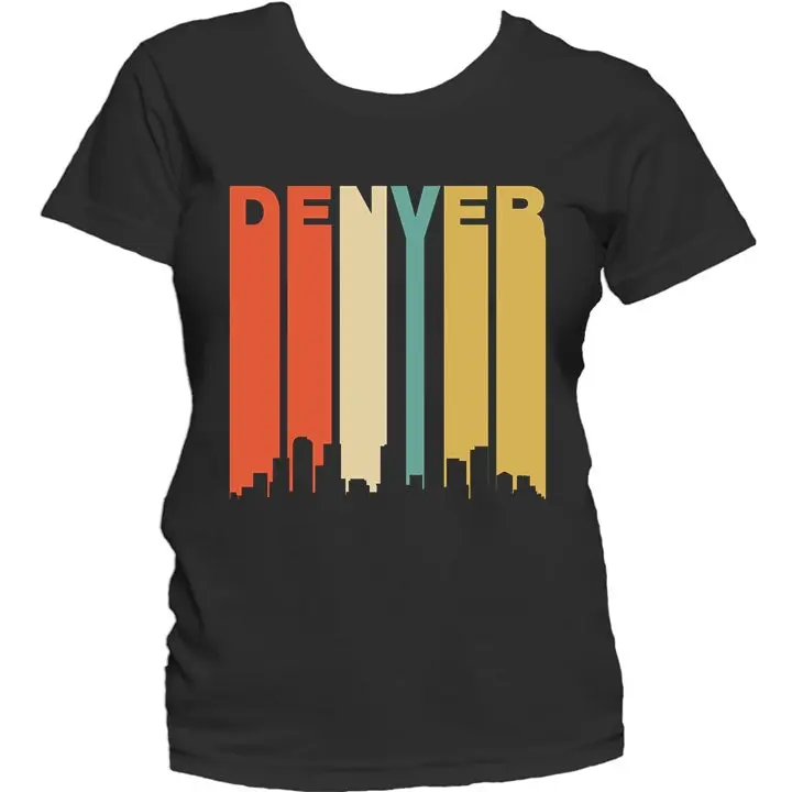 Women's Denver T Shirt Retro 1970's Style Colorado Cityscape Downtown Skyline by Really Awesome