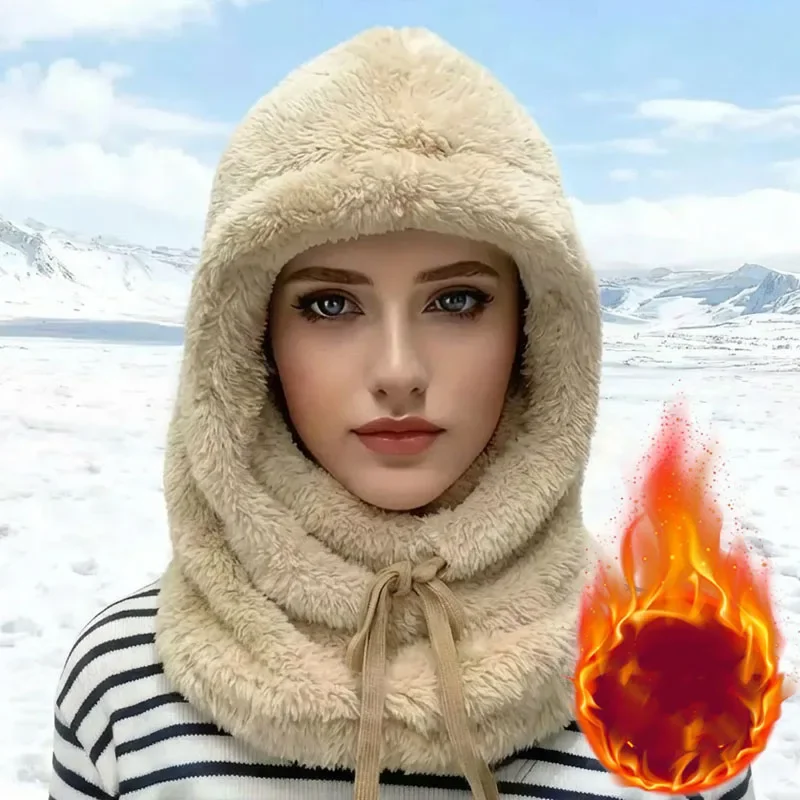 1-4PCS Women Winter Hooded Neck Warmer Cap Windproof Fleece Earflap Face Cover Knitted Balaclava for Cold Weather Ski Cycling