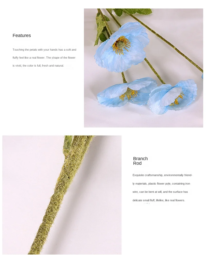 flowers artificial Simulation Yu Beauty: 4-head Poppy Silk Flower Fake Flower Pastoral Home Wedding Decoration outdoor decor