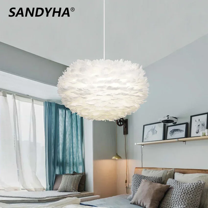 

SANDYHA Modern Feather Pendant Light Luxury Ceiling Chandeliers Bedroom Living Room Study Home Decor Led Hanging Lighting Lamp