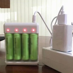 Plastic AAA AA Battery Charger 4 Slot Indicator Light Universal USB Power Electric Toy Batteries Charging Adapter