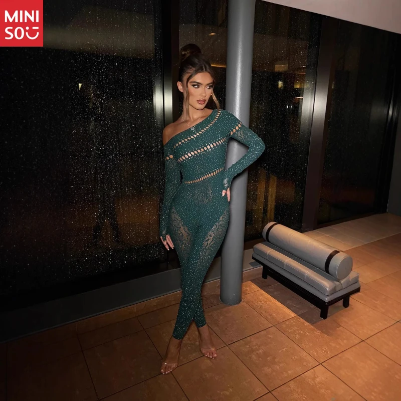 Miniso مثير ارتداءها طويلة الأكمام، تألق شبكة حجر الراين الملابس الداخلية، وصول جديد