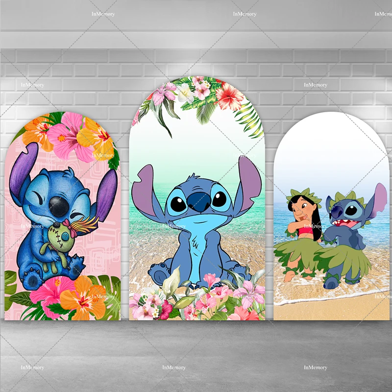 Lilo & Stitch Chiara Arch Backdrop Cover for Kids Birthday Party Photography Background Cartoon Hawaii Hula Dance Arched Wall