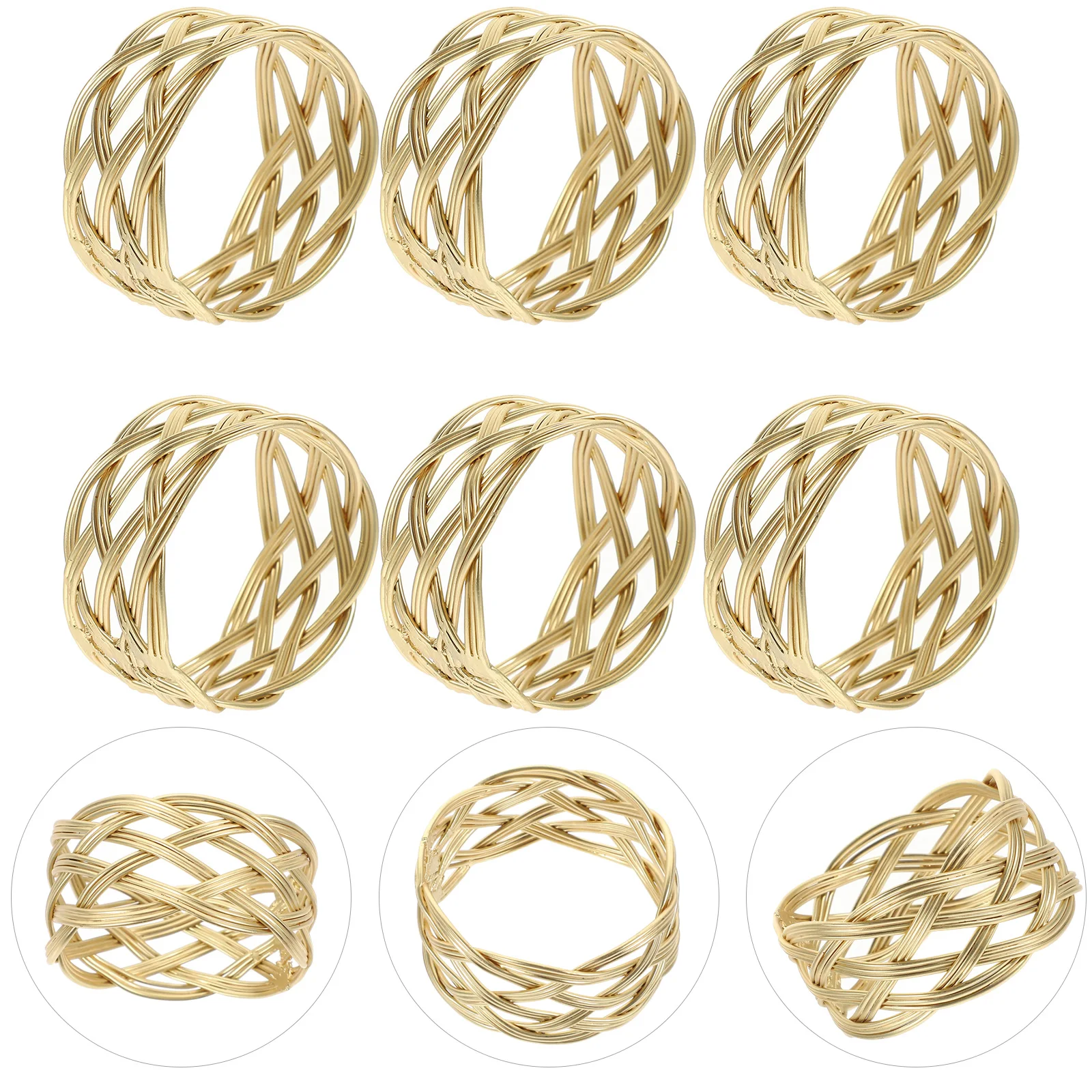 

6pcs Napkin Ring Metal Mesh Decorative Buckle For Wedding Banquet Table Decoration Napkins Holder Set Elegant Dinner