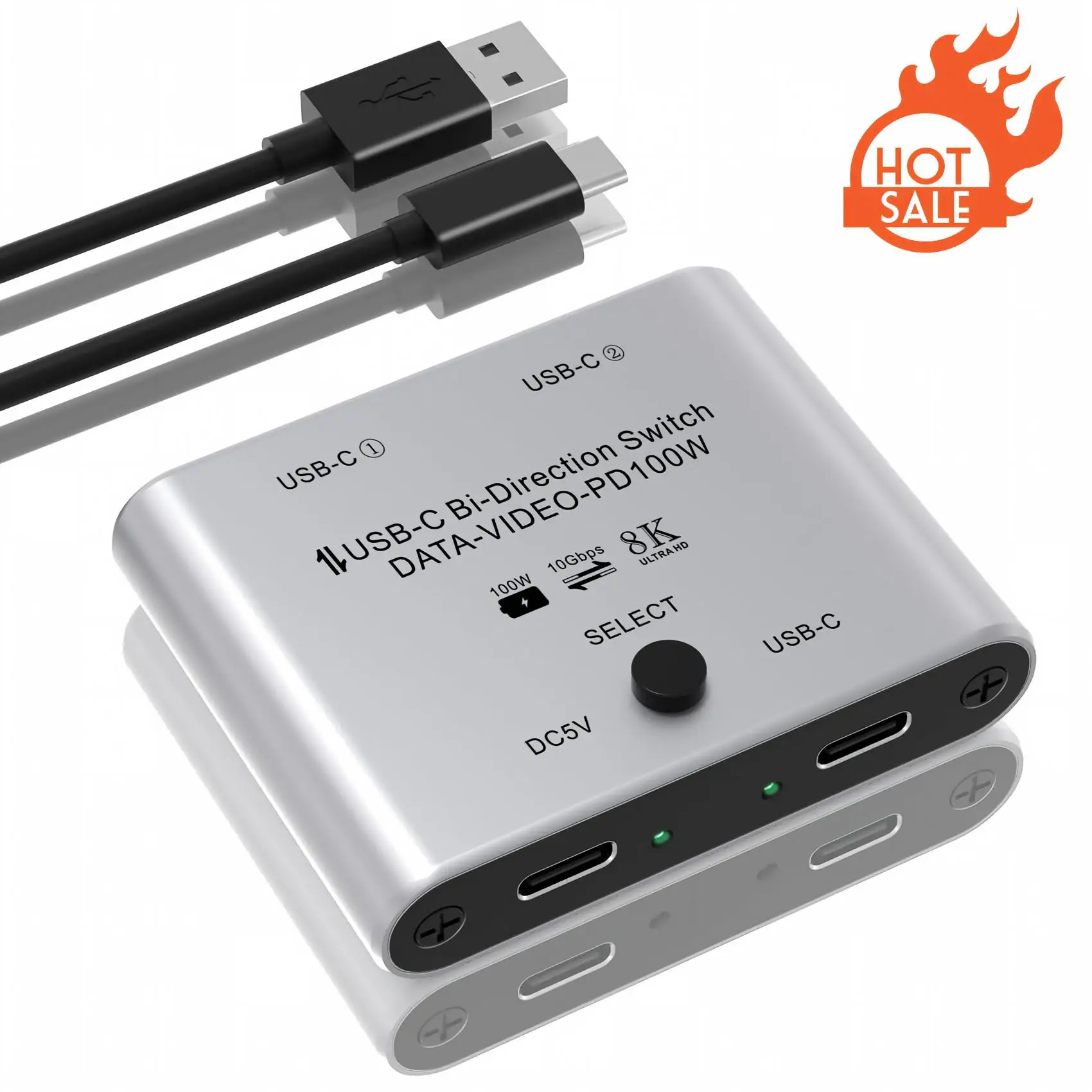 Bi-Directional USB C Switcher for 2 Computers 8K@60Hz/4K@120Hz,10Gbps/20Gbps Data Transfer,1 in 2 Out/2 in 1 Out USB C Splitter