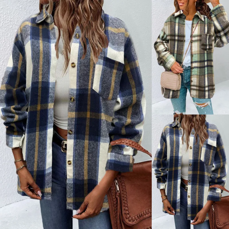 

Женское клетчатое пальто с верхними пуговицами, независимый дизайн станции, осень-зима, Новое поступление, одежда в европейском и американском стиле