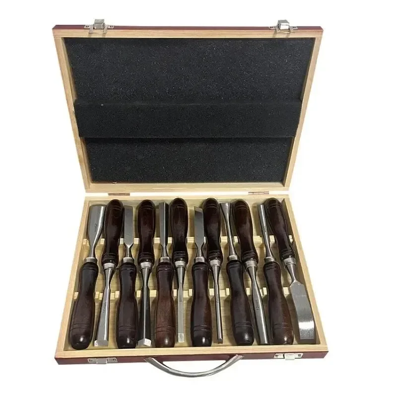 Professional Wood Carving Chisel Set 6Pcs/12Pcs, DIY Carpentry Woodcut Cutter Tools Flat Half‑Round Sculpting Chisels Kit