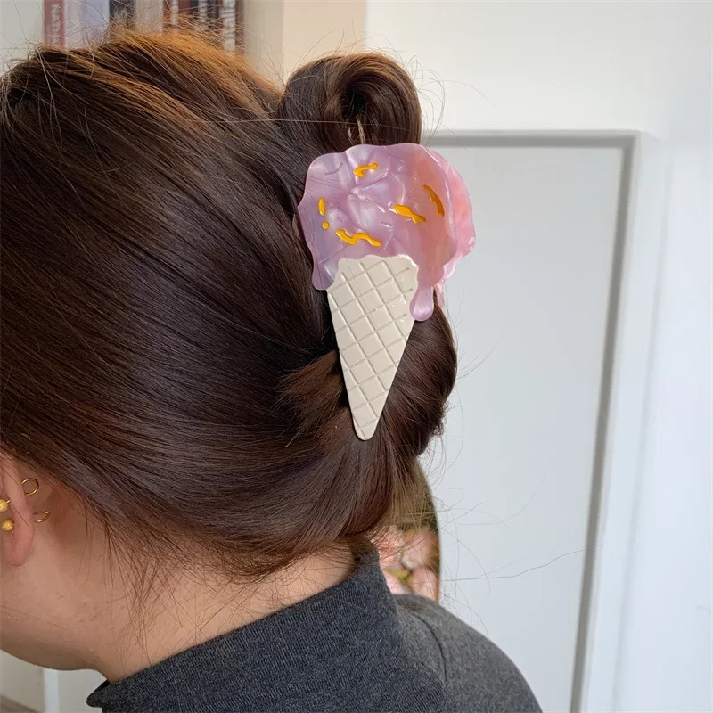 Creative Design Fresh Sweet Acetate Splicing Hair Clips Chocolate Cream Shape Hair Claw Shark Clip Hair Accessories for Women