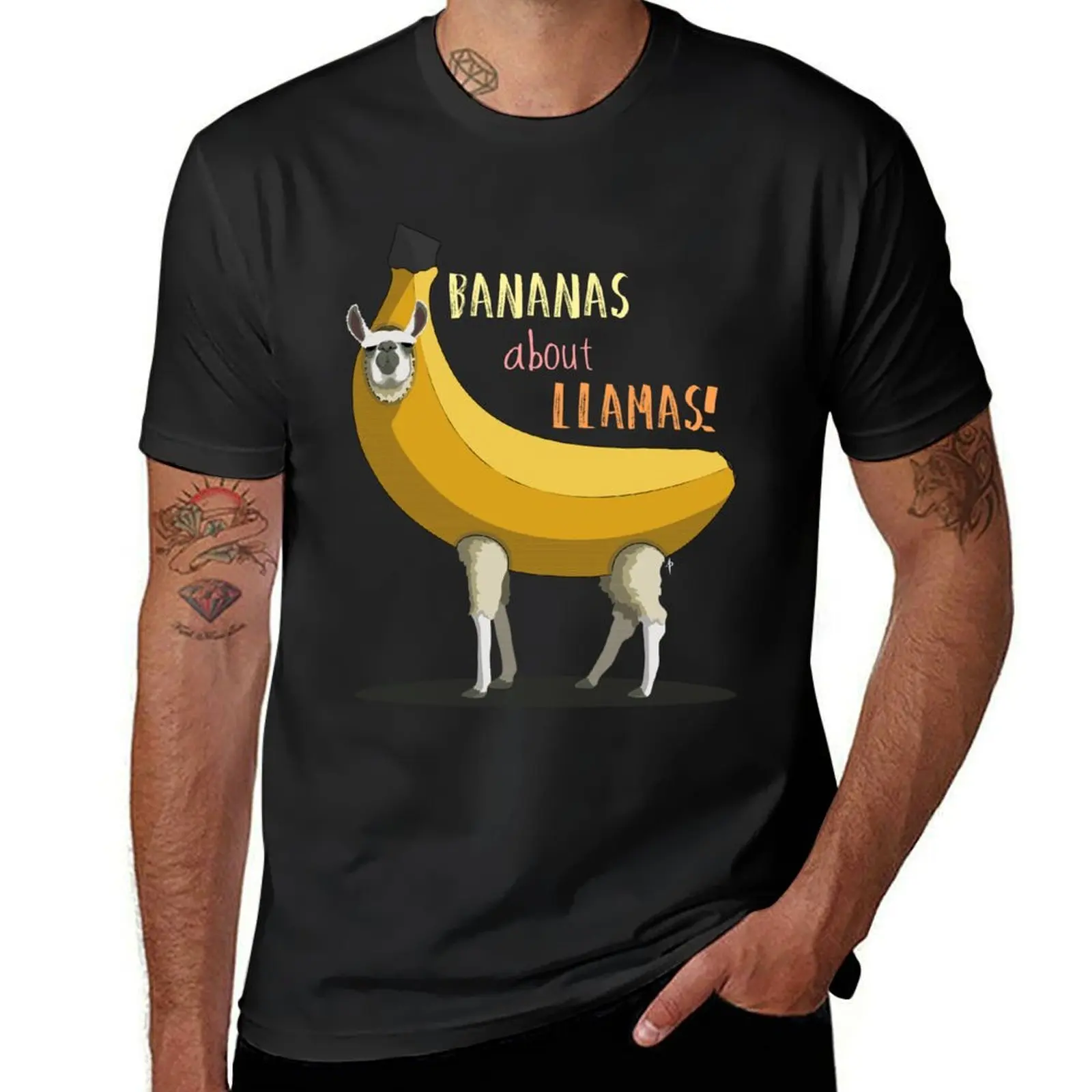 Bananas sobre Llamas Camiseta de secado rápido para hombre, ropa vintage, top de verano