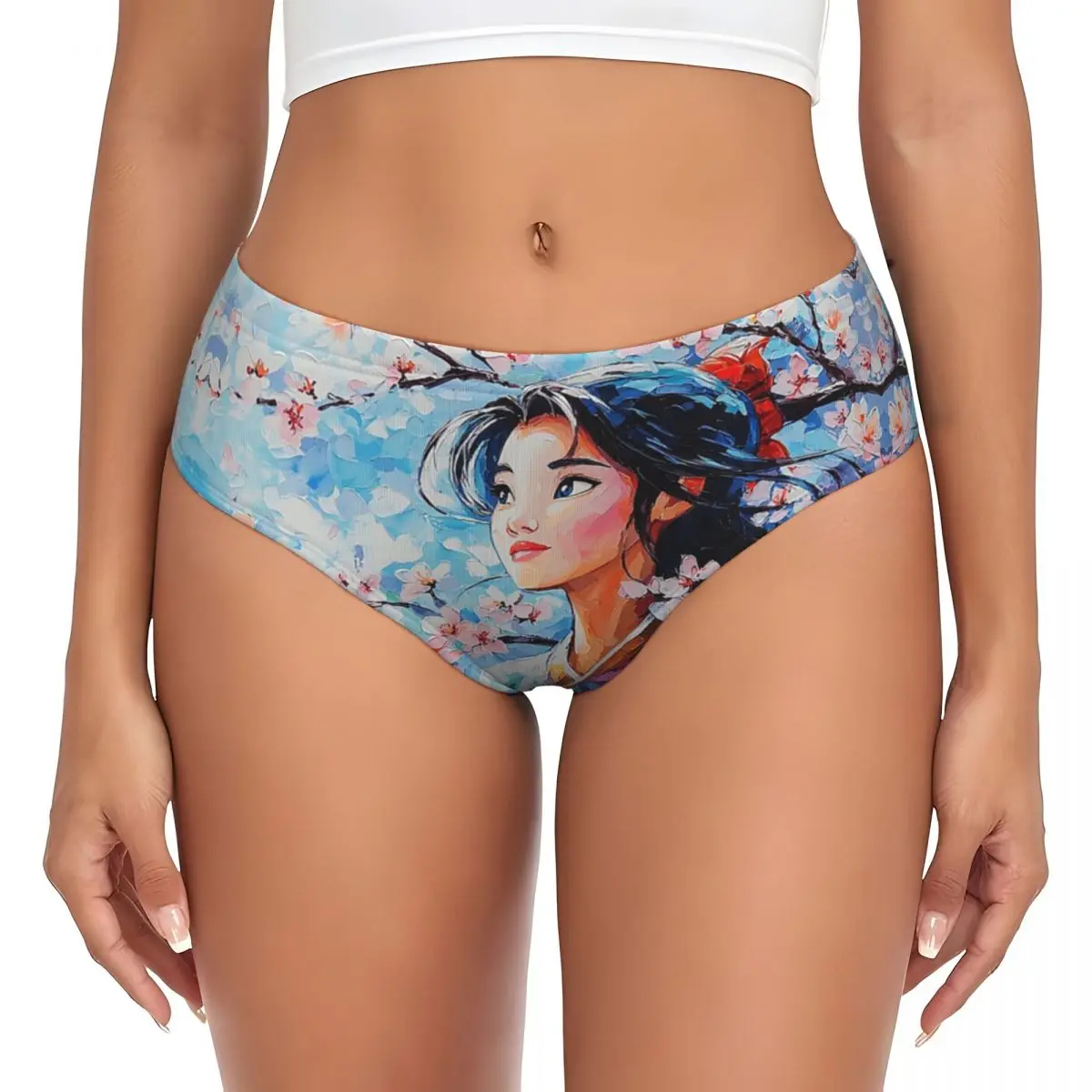 Custom Mulan Cherry Blossom Brief Panties Women Breathable Stretch Underwear