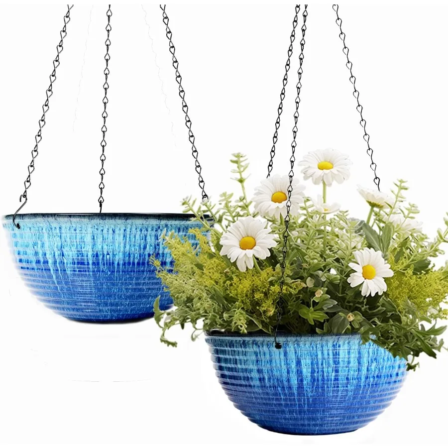 

10inch Hanging Planters for Indoor and Outdoor Plants 2 Pack Hanging Planter with Drainage Hole Round Hanging Flower Pots for G