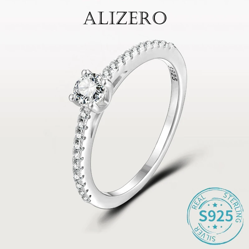 ALIZERO 0.3ct D VVS1 Moissanite Ring For Women 925 Sterling Silver Round Excellent Cut Diamond Moissanite Rings Fine Jewelry