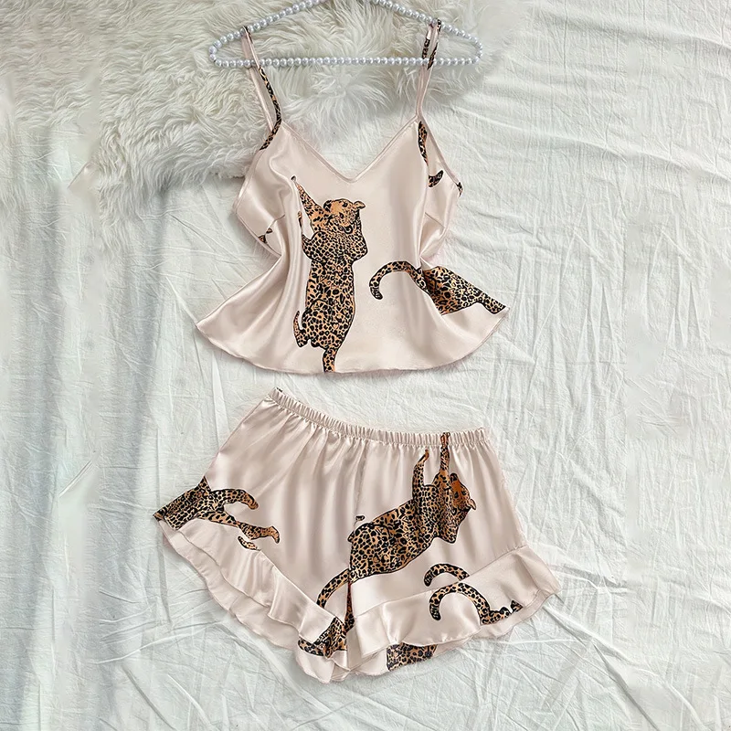 

Sexy Imitation Silk Women's Home Clothes, Sexy Suspender Sleepwear, Creative Leopard Women's Sleepwear, Nightgown