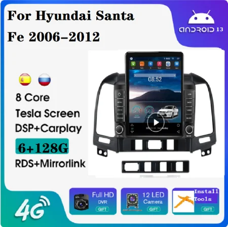 

Tesla style for Hyundai Santa Fe 2006-2012 auto radio carplay DSP BT car stereo RDS 4G car audio system auto dvd player
