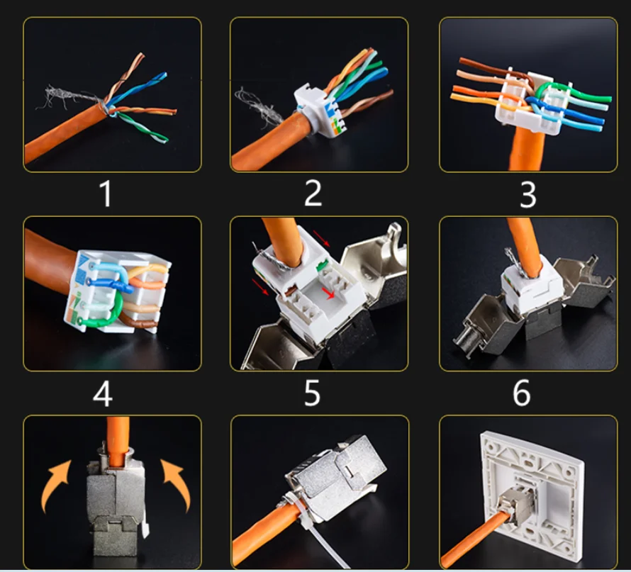 2-50pcs Rj45 Connector Keystone Shielded Cat 6A/6/7 F/UTP Slot Zinc Alloy Module Connector LAN Network Insert Tool-Free