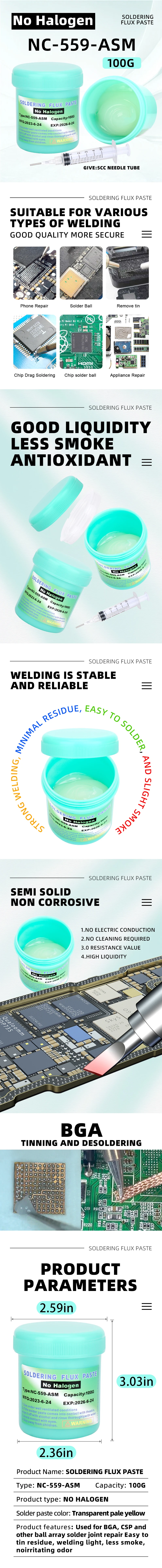 NC-559-ASM 100g Flussmittel paste bleifreies Flussmittel Nadel BGA Schweißen wird üblicher weise für Löt mittel 559 Flussmittel verwendet – Detail 1