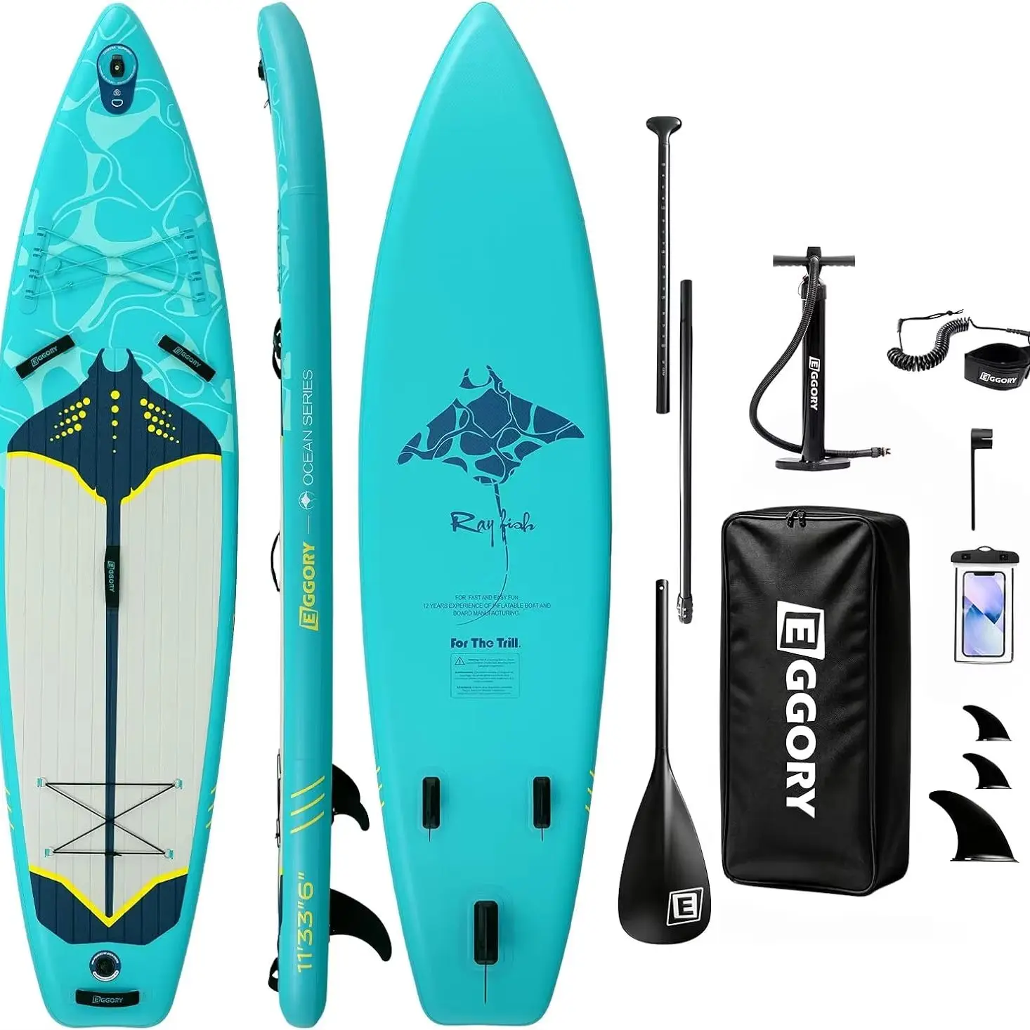 SUP aufblasbares Paddleboard 11' x 33' x 6' breit, Stand-Up-Paddleboard, 400 lbs maximale Belastbarkeit, mit 3-teiligem verstellbarem Paddel, Pumpe, Rucksack, Leine, 3 Finnen, wasserdichter