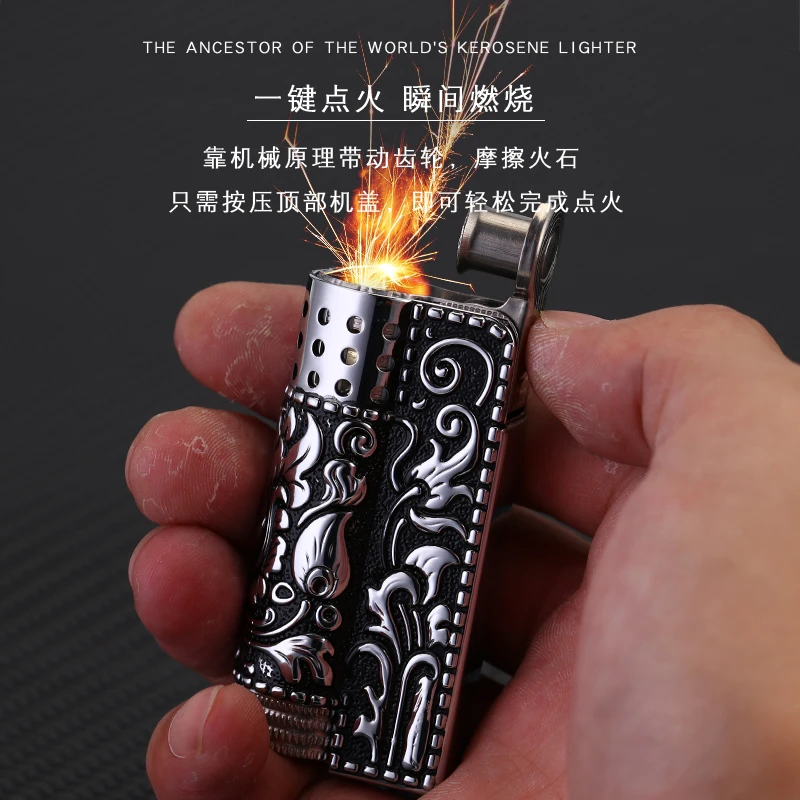 IMCO-Original Gasoline Lighter Windproof Retro Armor Lighter Zinc Alloy Cover Stainless Steel Oil Cigarette Lighter 6700
